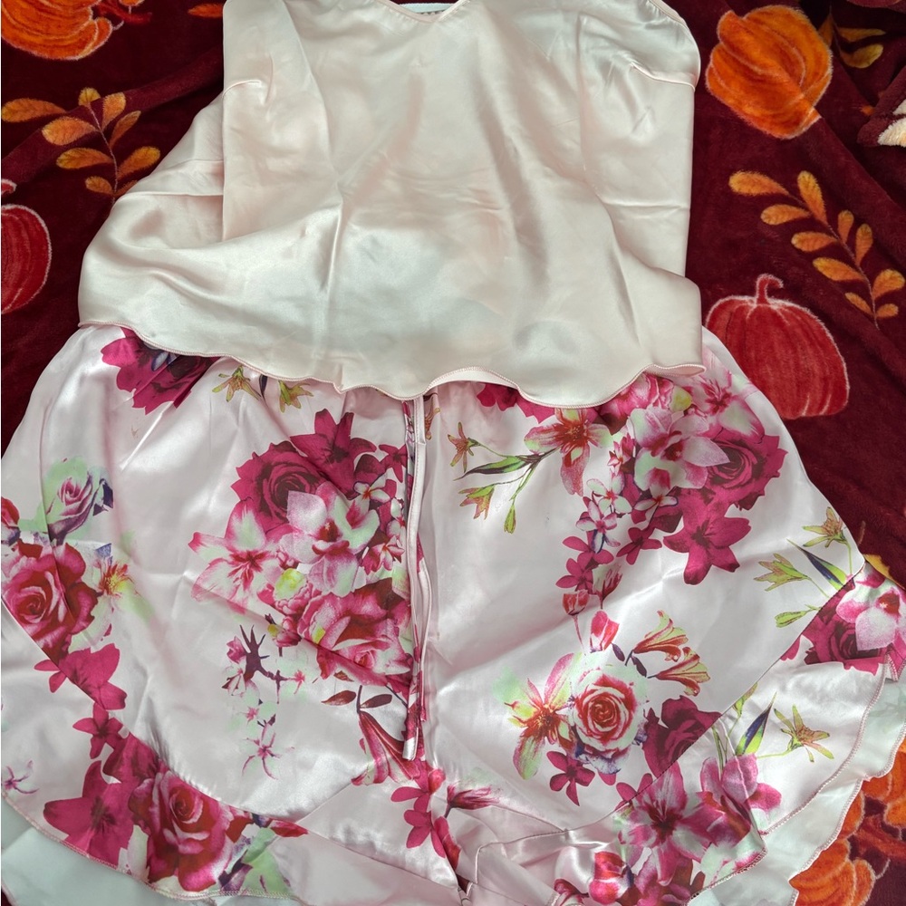 SHEIN Cream and Pink Floral Pajama Set